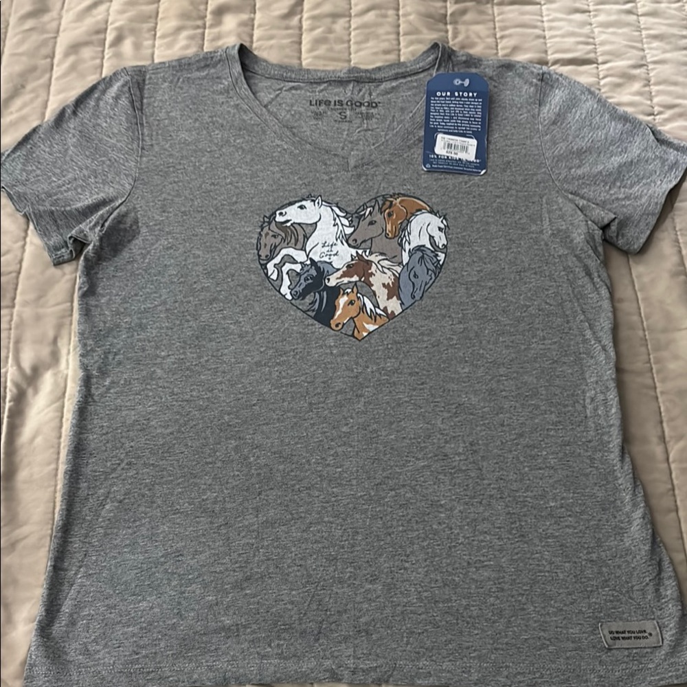 Life is Good Gray Horse Graphic T-Shirt